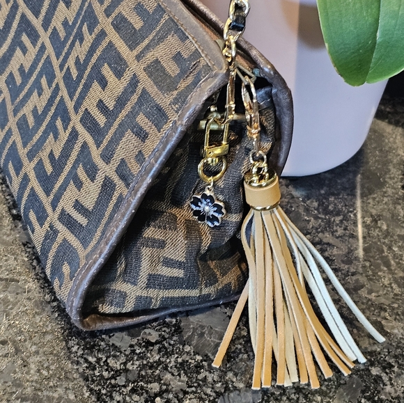 Fendi FF Zucca Canvas Baguette Clutch w Crossbody Chain, Insert, & Charms Added - Picture 4 of 14